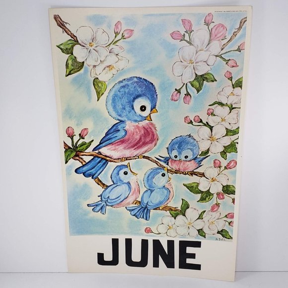 Vintage 1968 Classroom Poster Print Atrelle Dill Roberta Ross June Birds - Picture 1 of 4